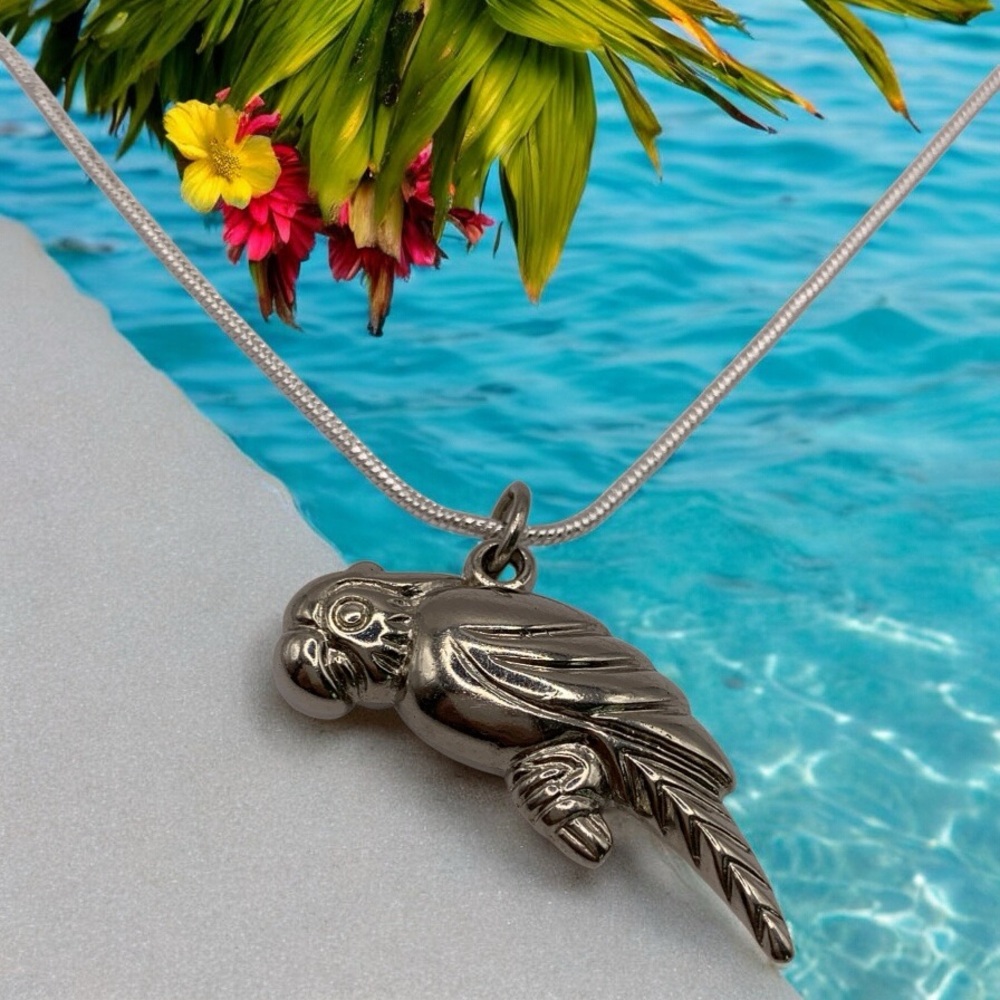 Vintage Silver Parrot Pendant Necklace
